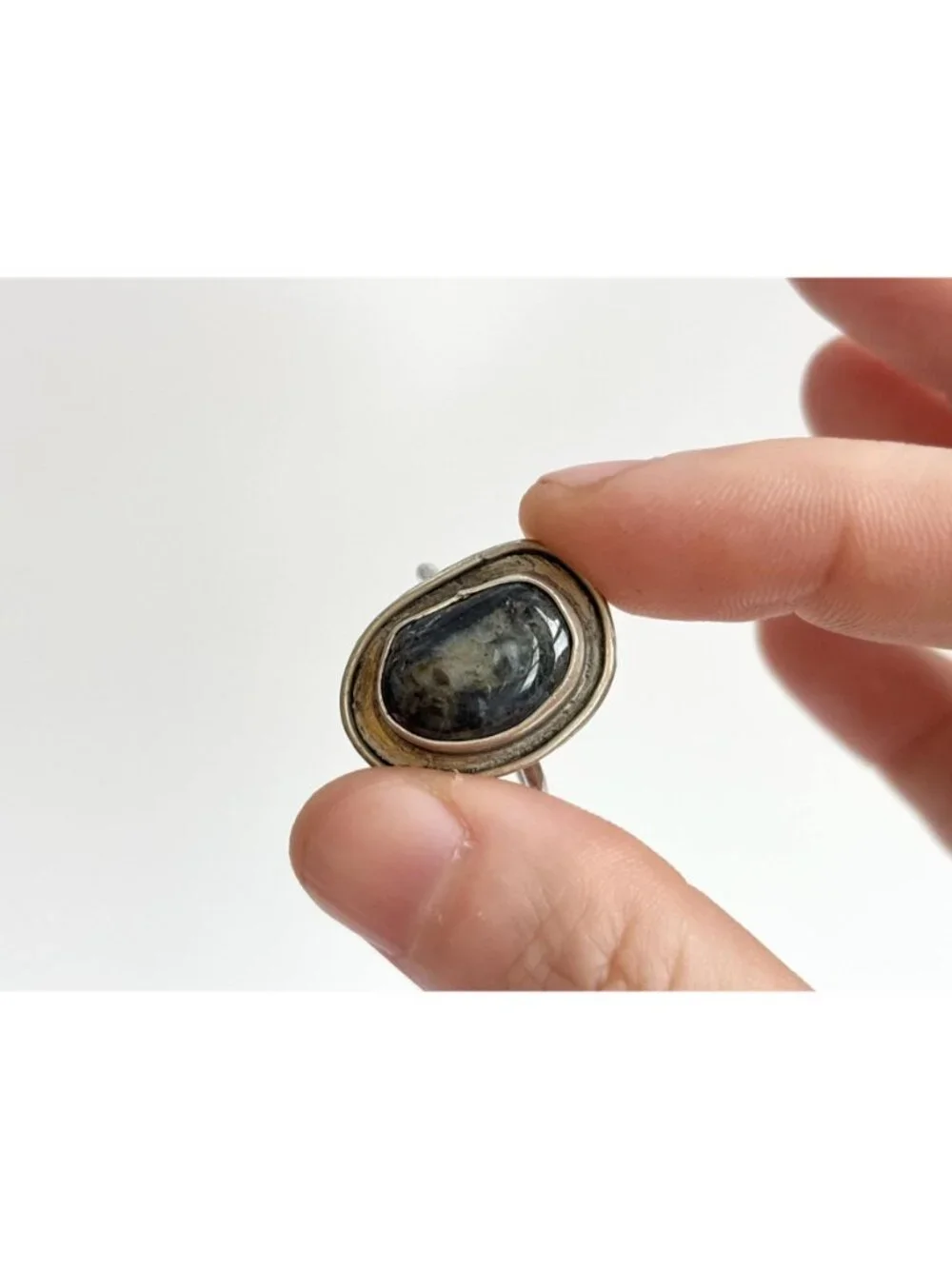 Modernist Freeform Igneous Rock 800 Silver Vintage Ring - sz 8.5